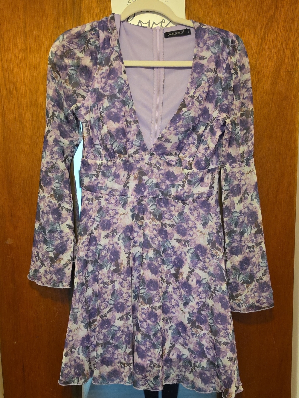 Double Zero Lavender Floral Long-Sleeve V-Neck Dress